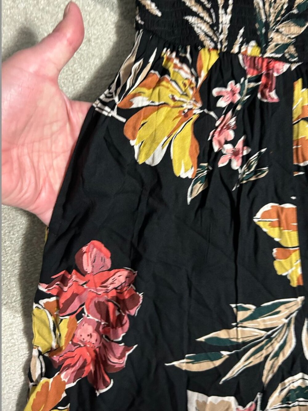 NWT Patrons of Peace Black Tropical Floral Smocked Wide Leg Jumpsuit Women's S - Picture 5 of 11